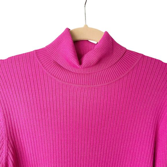 Peck & Peck Fuschia Silk Blend Ribbed Knit Turtleneck Sz LARGE Career Casual - Picture 4 of 6